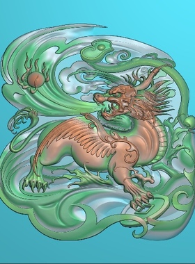 精雕图凶猛麒麟 8xmql 动物东阳木雕工艺品挂件挂屏屏风手工雕刻