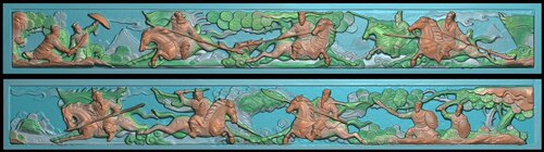 精雕图冬瓜梁三国武将 人物FL3OL 灰度图东阳木雕工艺品挂件挂屏