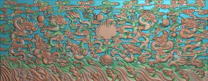 精雕图九龙壁 小九龙1808 动物东阳木雕工艺品挂件挂屏屏风手工