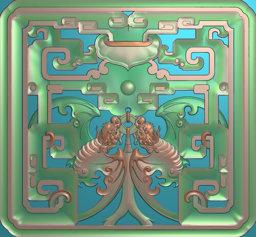精雕图仿古 蝙蝠2F1IK 动物吉祥寓意灰度图东阳木雕工艺品挂件