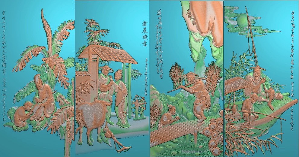 精雕图典故故事渔樵耕读 小渔樵耕读挂画 挂壁人物东阳木雕工艺品