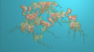 精雕图松鼠 2松鼠葡萄8 动物东阳木雕工艺品挂件挂屏屏风手工雕刻