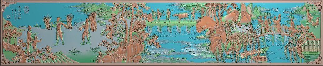 精雕图典故人物农家乐山水 渔樵耕读a 房子东阳木雕工艺品挂件