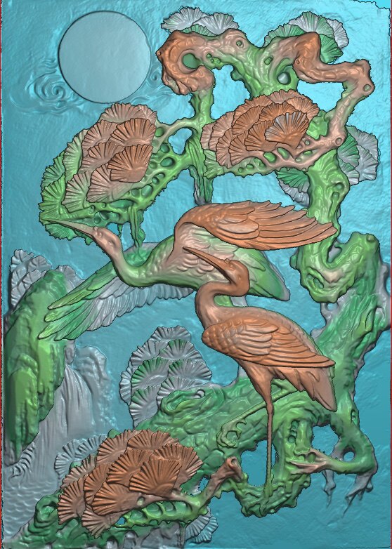 精雕图仙鹤 松树gf74k 灰度图东阳木雕工艺品挂件挂屏屏风手工