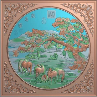 精雕图 牧马图 动物东阳木雕工艺品精品挂屏工艺品挂件手工雕刻