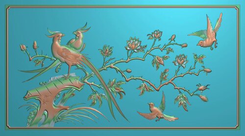 精雕图办公桌门板花鸟 bgz门板 花鸟东阳木雕工艺品挂件挂屏屏风
