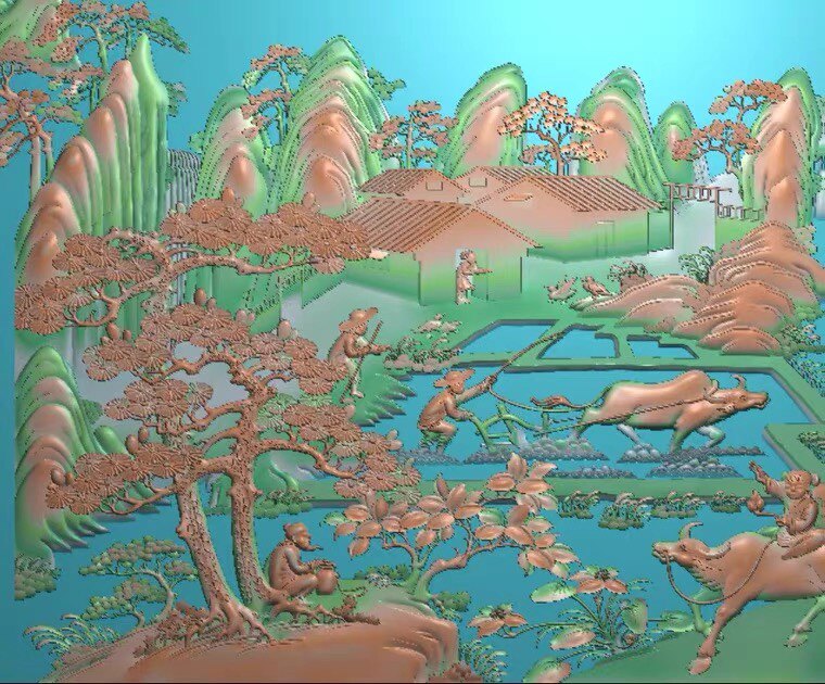 精雕图山水 渔樵耕读沙发系列套图春夏秋冬