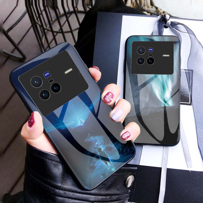 适用vivox80手机壳新款玻璃x80pro漫游星空彩绘防摔创意网红时尚