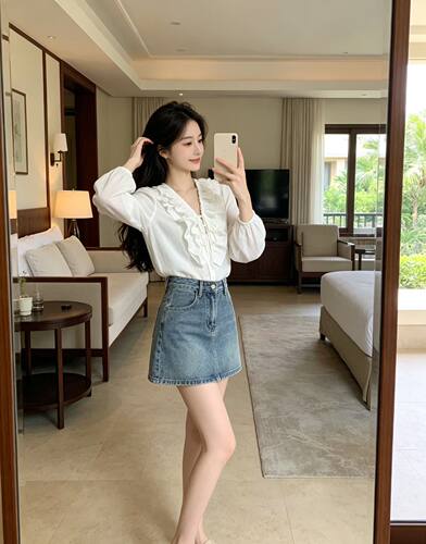 苎麻法式木耳边衫防晒衣木耳边法式浪漫温柔治愈宽松版型女装上衣