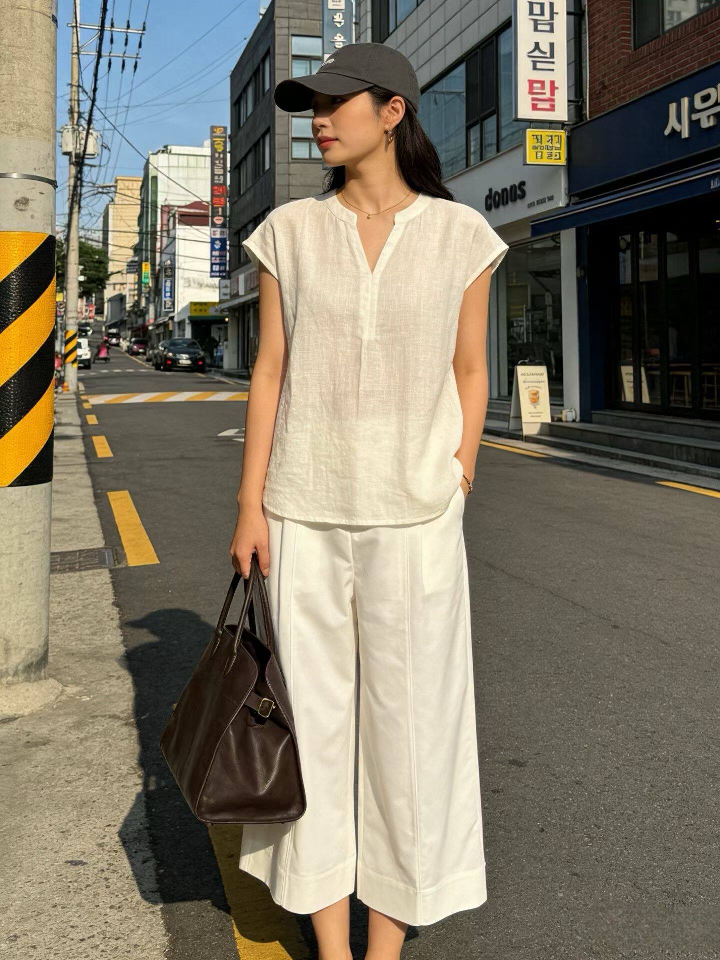 半松紧腰九分直筒裤大气时髦的款式不易皱简约女裤下半身日系