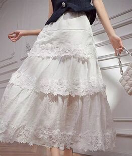 重工拼接花边㝉麻透气舒适半裙 女装下半身