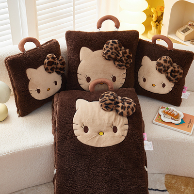 秋冬加厚长毛绒凯蒂猫抱枕被子毯靠垫沙发汽车午睡枕头多功能被