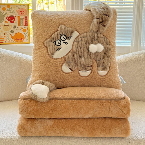 蛋蛋猫加厚长毛绒抱枕被子毯靠垫沙发汽车午睡枕头多功能被二合一