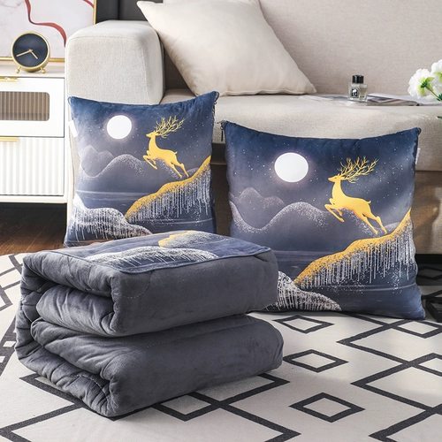 加厚水晶绒抱枕被子毯靠垫沙发汽车载午睡枕头多功能被折叠二合一