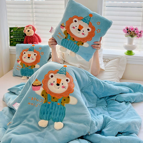 卡通牛奶绒抱枕被子两用冬季加厚午睡枕头二合一汽车靠枕办公室