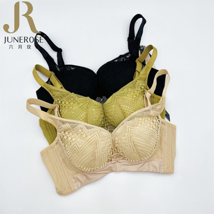 六月玫瑰文胸无钢圈四排扣AB厚杯小胸聚拢收副乳上托定型内衣6313