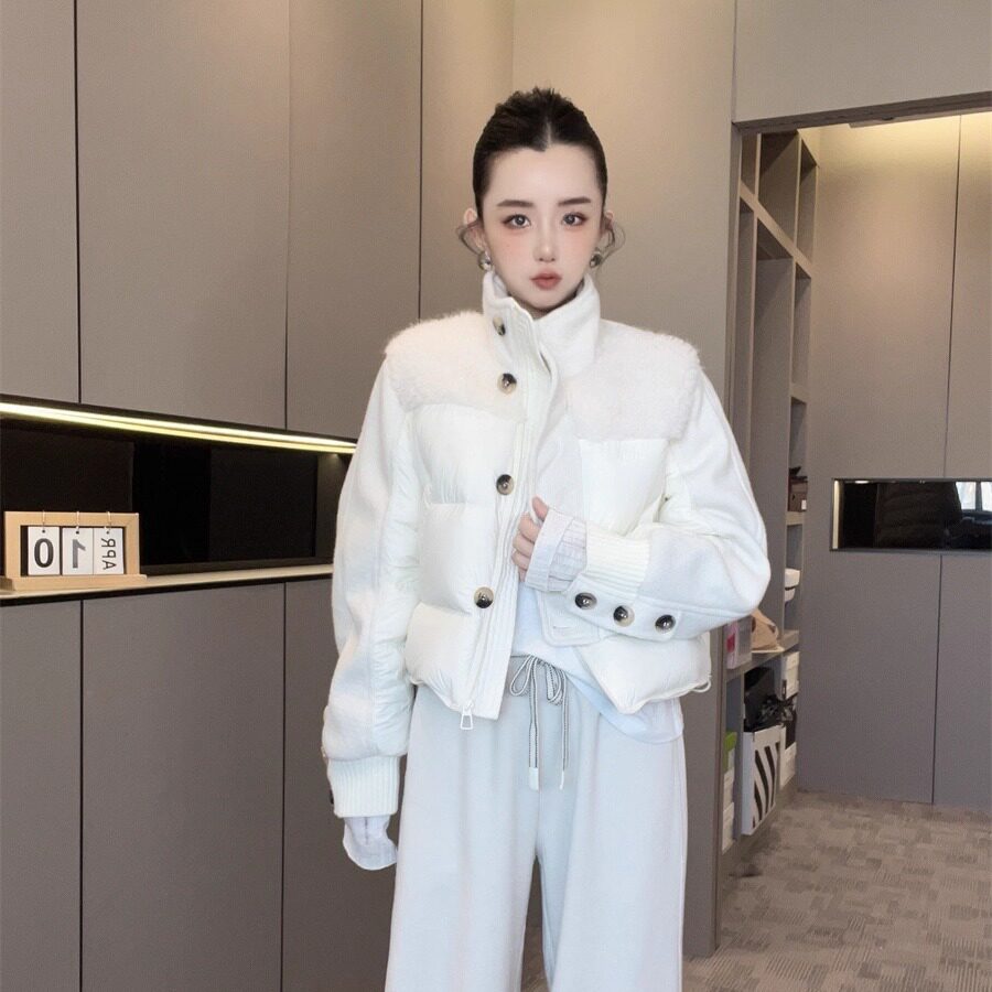 拼接羽绒服冬季女短款面包服