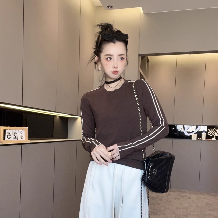侧条纹长袖T恤女2025新款