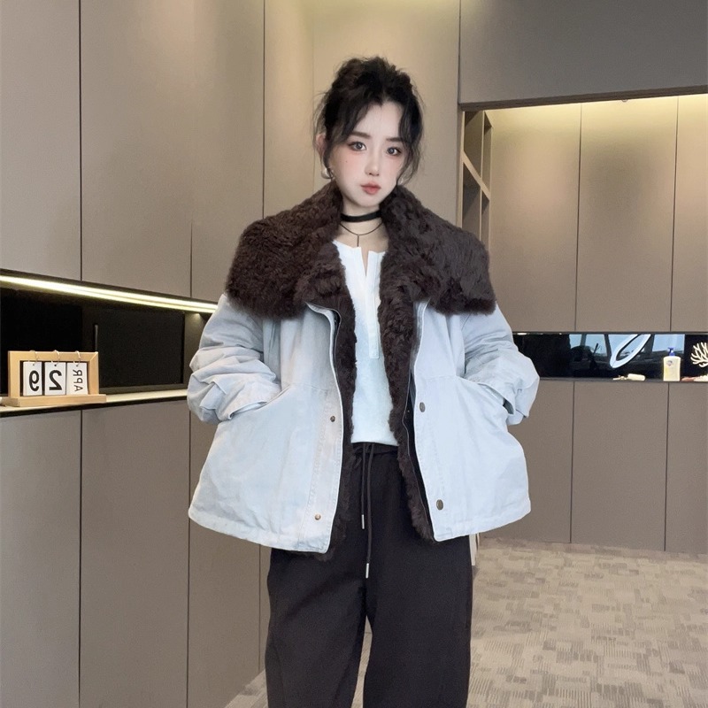 可拆卸皮毛一体毛领鹅绒羽绒服派克服女冬季2025新款抽绳保暖外套