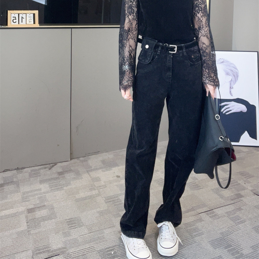 纯色烟管牛仔裤女2026秋新款高腰侧腰包显瘦直筒裤欧货百搭长裤子