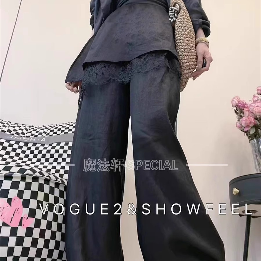 蕾丝拼接裙裤休闲裤女2025新款夏高腰显瘦阔腿裤长裤洋气裤子欧货