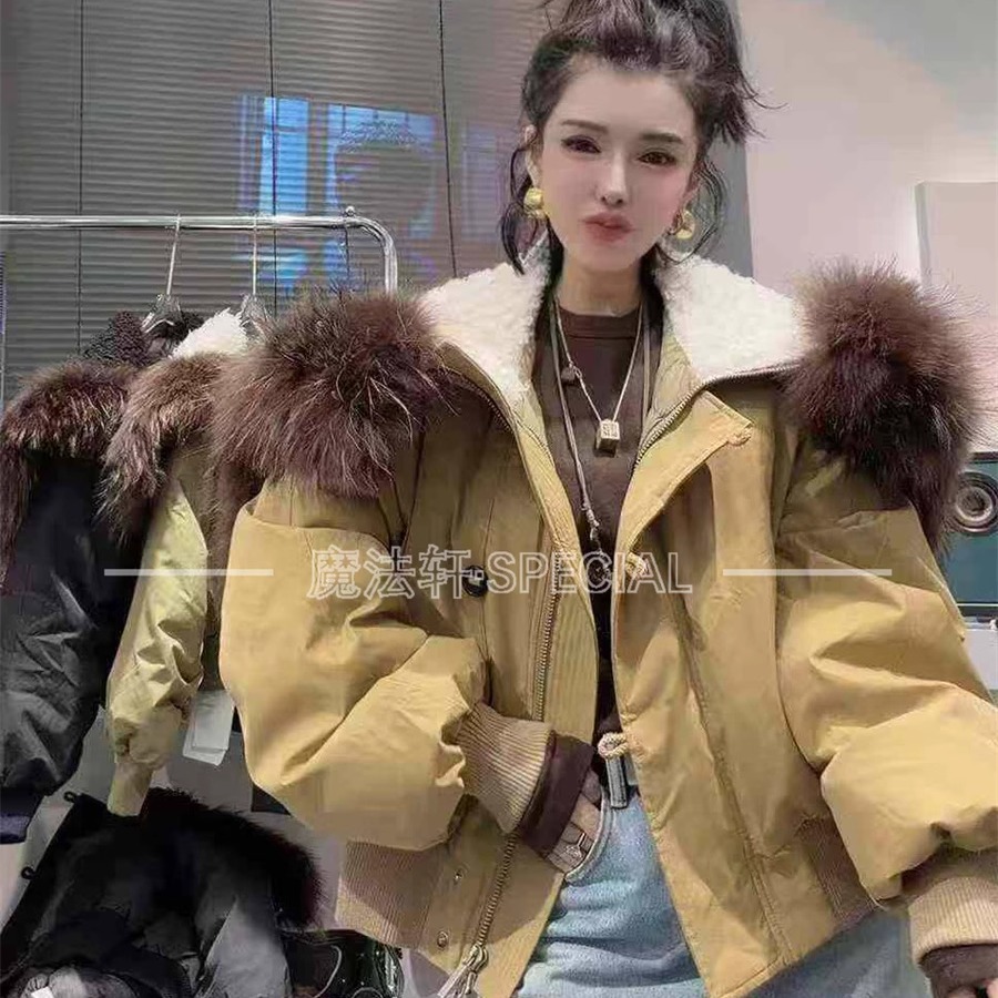 毛领2025年冬季两穿短款披肩帽