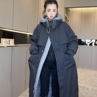 【现货】两面穿冲锋衣羽绒服女2025新款冬外套连帽长款派克服上衣