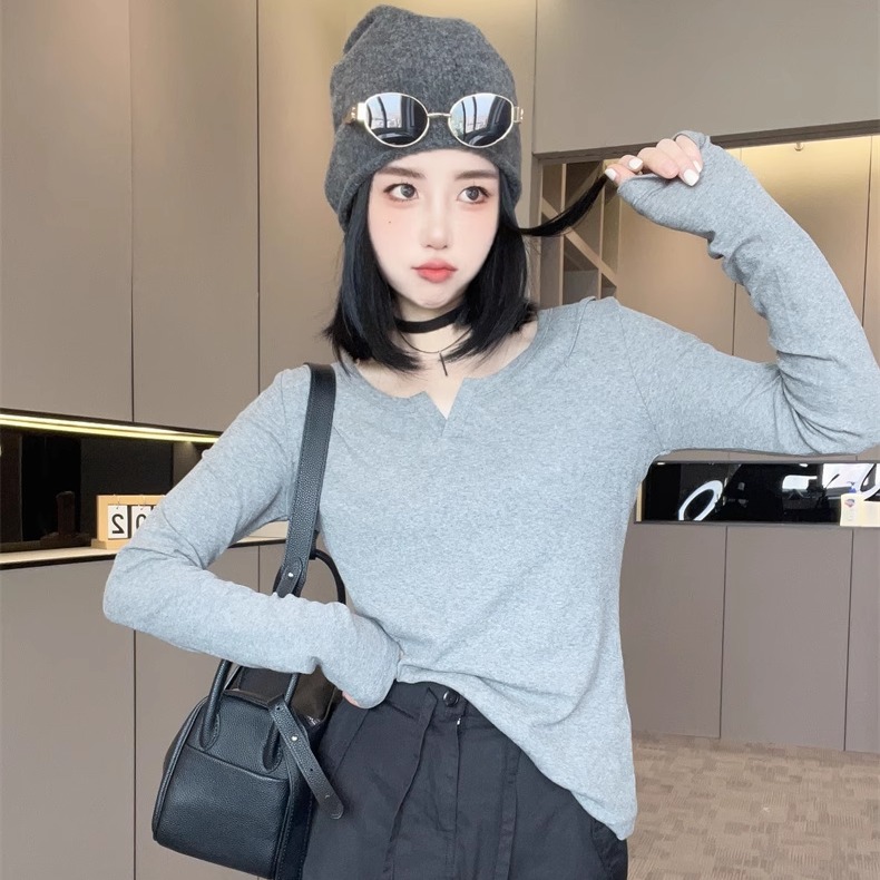 纯色长袖小衫女2025新款