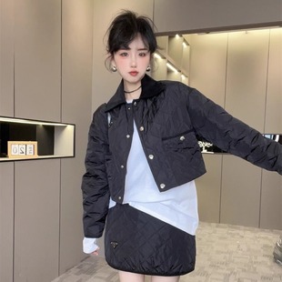 两件套女2025春秋翻领外套＋半身裙欧洲站潮 三角标菱格加薄棉套装