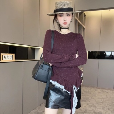 洋气欧货潮时髦上衣长袖T恤女