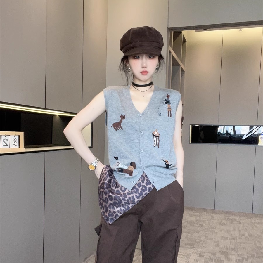 趣味卡通刺绣背心女2025新款