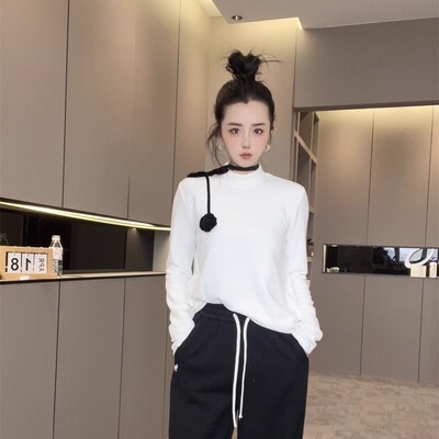 玫瑰系带长袖T恤女2025新款