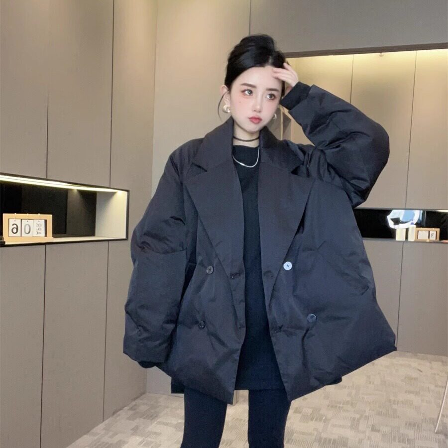 西装款鹅绒羽绒服双排扣外套