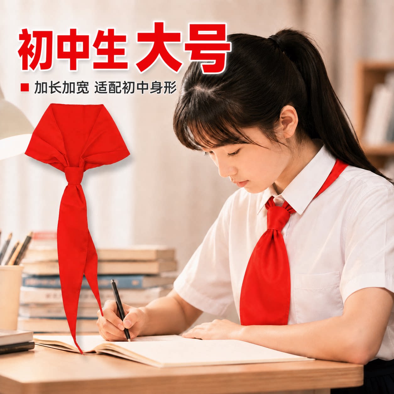 红领巾初中生大号绸缎纯棉大红领巾1.2米1.5米耐磨抗皱初一中学生高年级小学生正统国标少先队开学采购质感