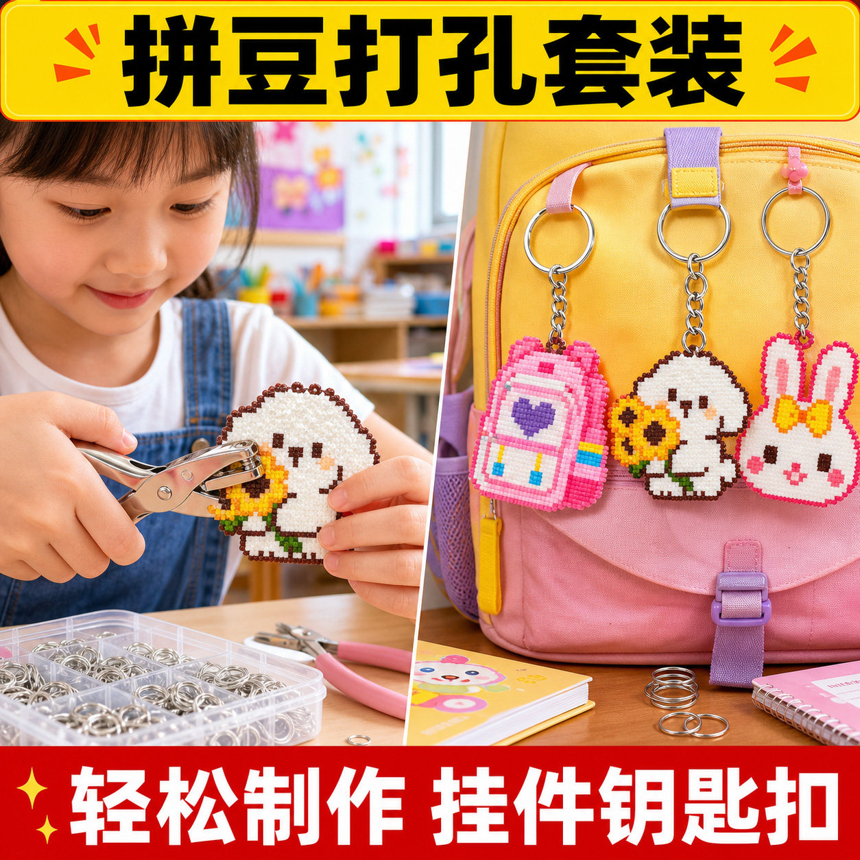 拼豆专用工具打孔器钥匙链diy配件开口环圈扣挂件包小钳子镊铁环7