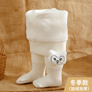 卡通猫头鹰大PP连裤 袜女宝宝保暖婴儿打底裤 加绒加厚连裤 儿童冬季