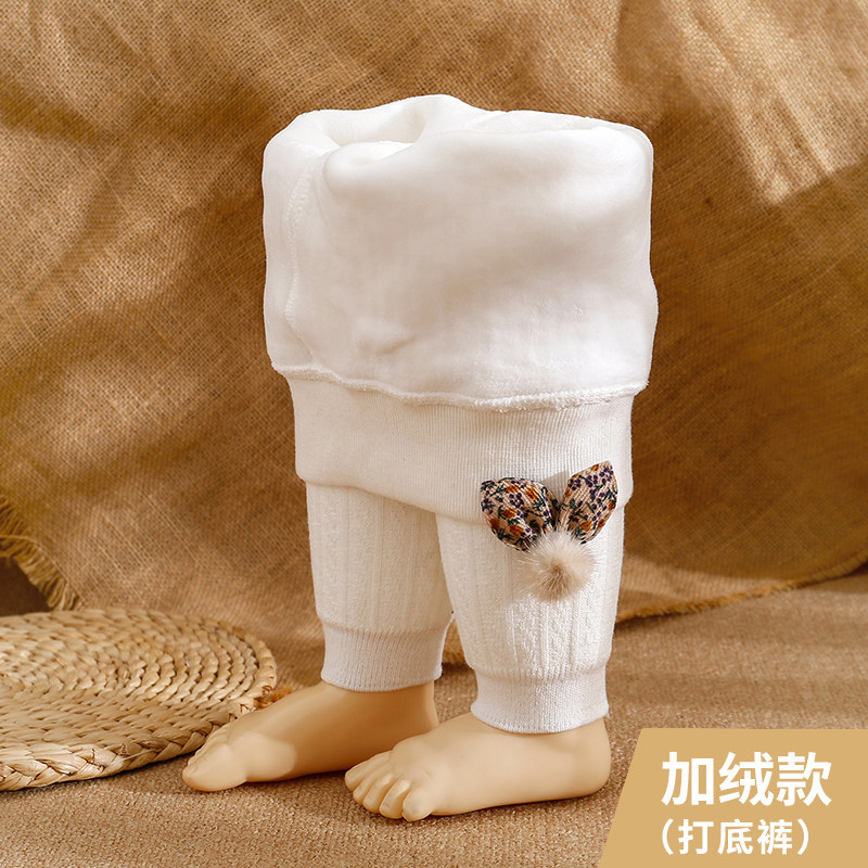 女童打底裤外穿加绒加厚厚秋冬季宝宝连裤袜婴儿一体绒九分保暖裤