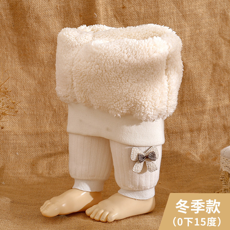 女童打底裤秋冬羊羔绒加绒加厚外穿宝宝针织保暖卡通九分打底袜