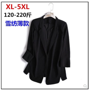 特加肥加大码200斤胖mm薄款雪纺西装外套女夏季职业装OL开衫西服