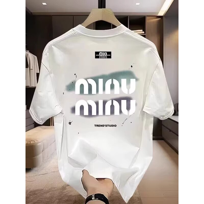 100%情侣 美式复古个性设计印花T恤夏季短袖男款圆领宽松休闲半袖