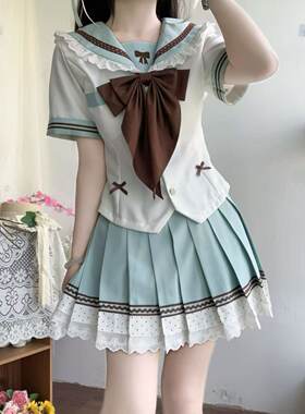 魔喵JK原创正版水手服【抹茶可可】花边拼接蝴蝶结新款水手服套装