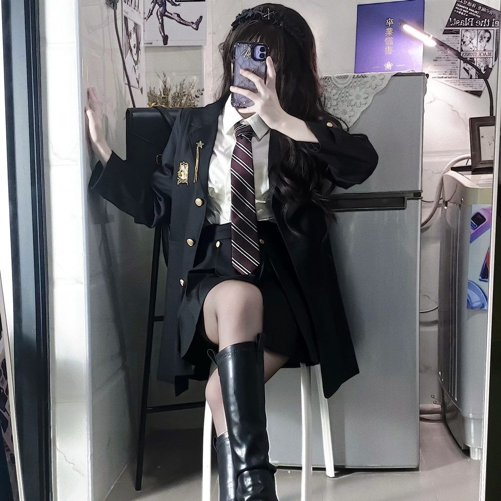 【时光沙漏】猫腻JK社原创jk制服套装刺绣中长款西装外套女黑西服