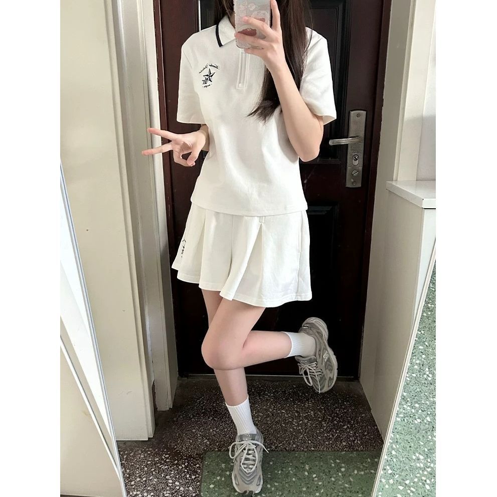 学院风休闲运动套装女夏季2026新款韩系少女短袖短裙JK制服两件套