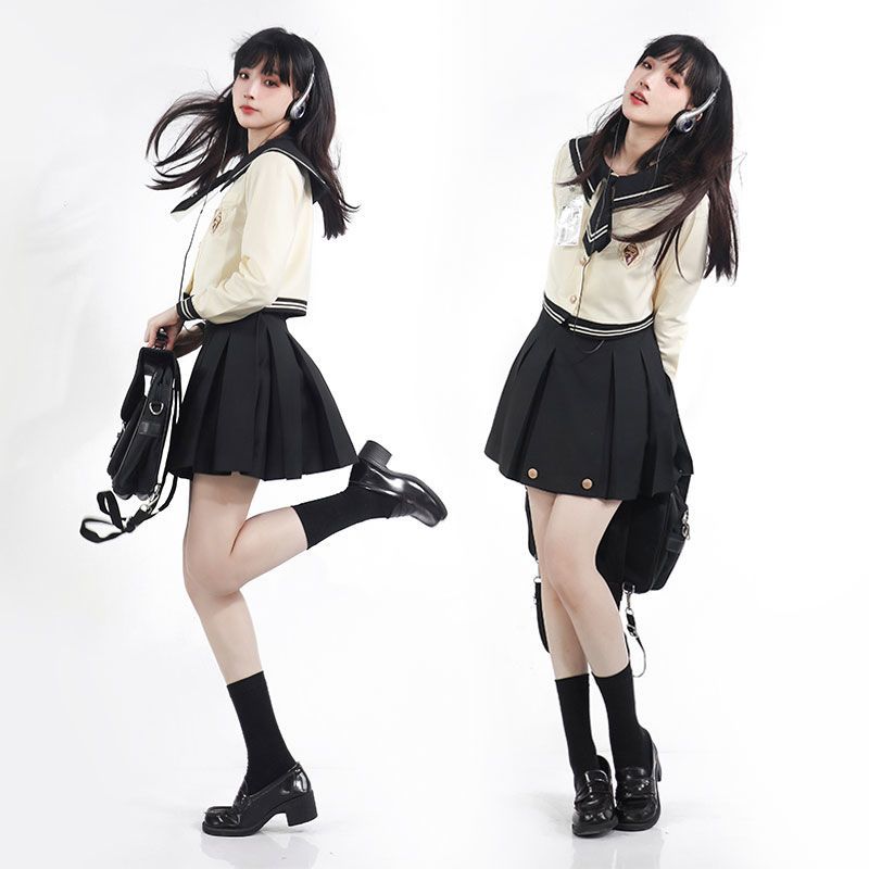 [中川花音]原创日系正版JK制服秋冬套装校供水手服学院风短裙格裙