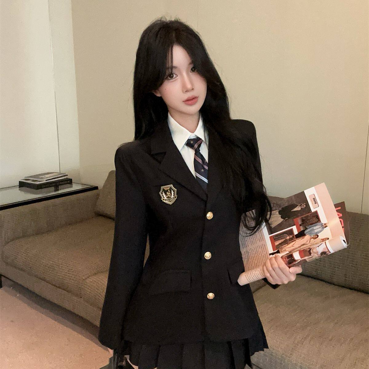 学院风jk制服套装女秋冬高级感西装外套领带衬衫气质百褶裙三件套