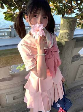 紫薯汤圆 收腰水手服短袖夏季学院风JK特大蝴蝶结甜美裙粉色