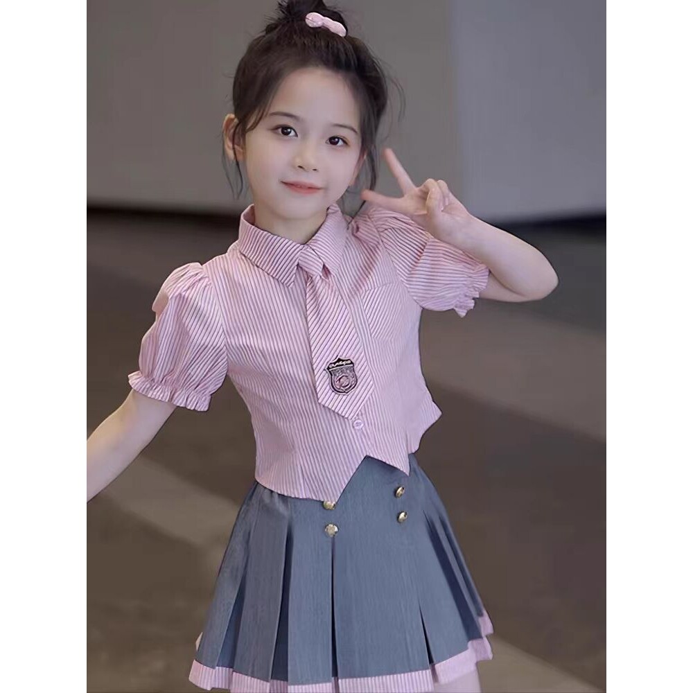 女童夏装连衣裙2026新款女孩jk制服夏季学院风百褶裙儿童洋气套装