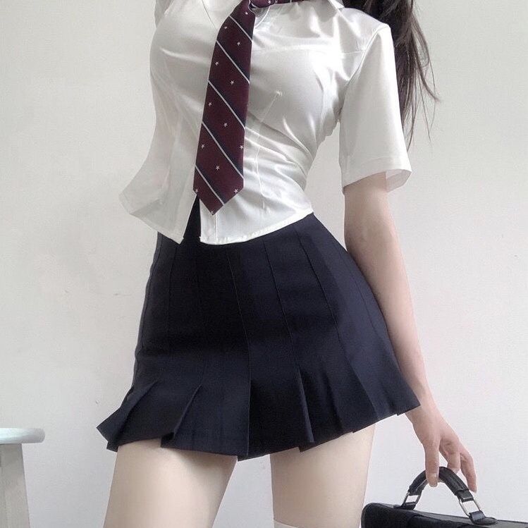 JK学院收腰白色套装短袖衬衫修身显瘦辣妹上衣jk制服衬衣