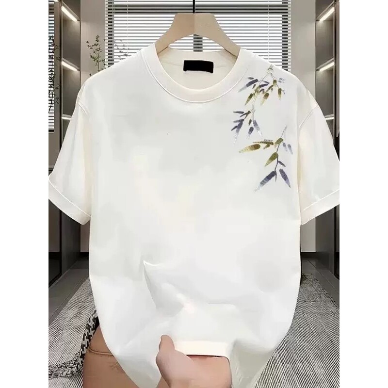 品牌外贸出口尾货~折扣爆款撤回国潮风竹子宽松男女t恤情侣上衣潮