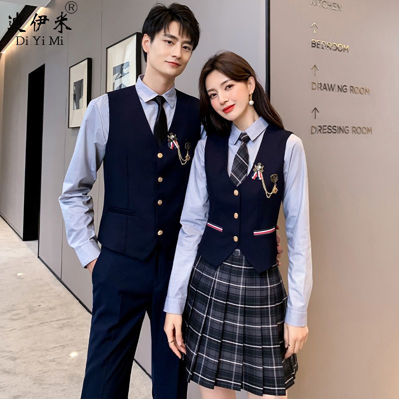 灰色马甲套装男女同款学院风JK制服套装酒店酒吧KTV服务员工作服